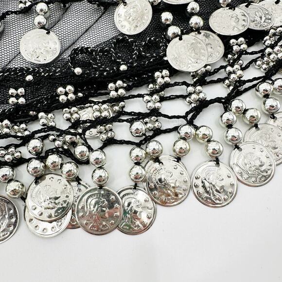 Belly Dancing Silver Embellished Costume Adjustable Tie Waist Belt One Size - Picture 6 of 8